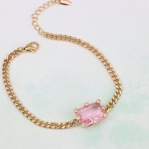 " Elegant Pink Crystal Rose Gold Bracelet with Adjustable Chain, XPBL0796 - Picture 1 of 12